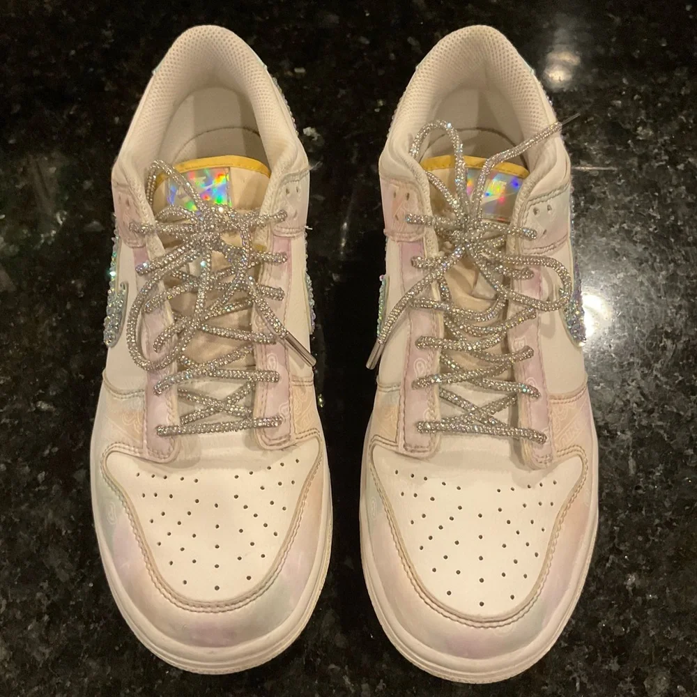 CUSTOM NIKE Low Dunk Pastel Paisley Sneakers, Rhinestones size Y7 woman’s 8 8.5 - Picture 8 of 15